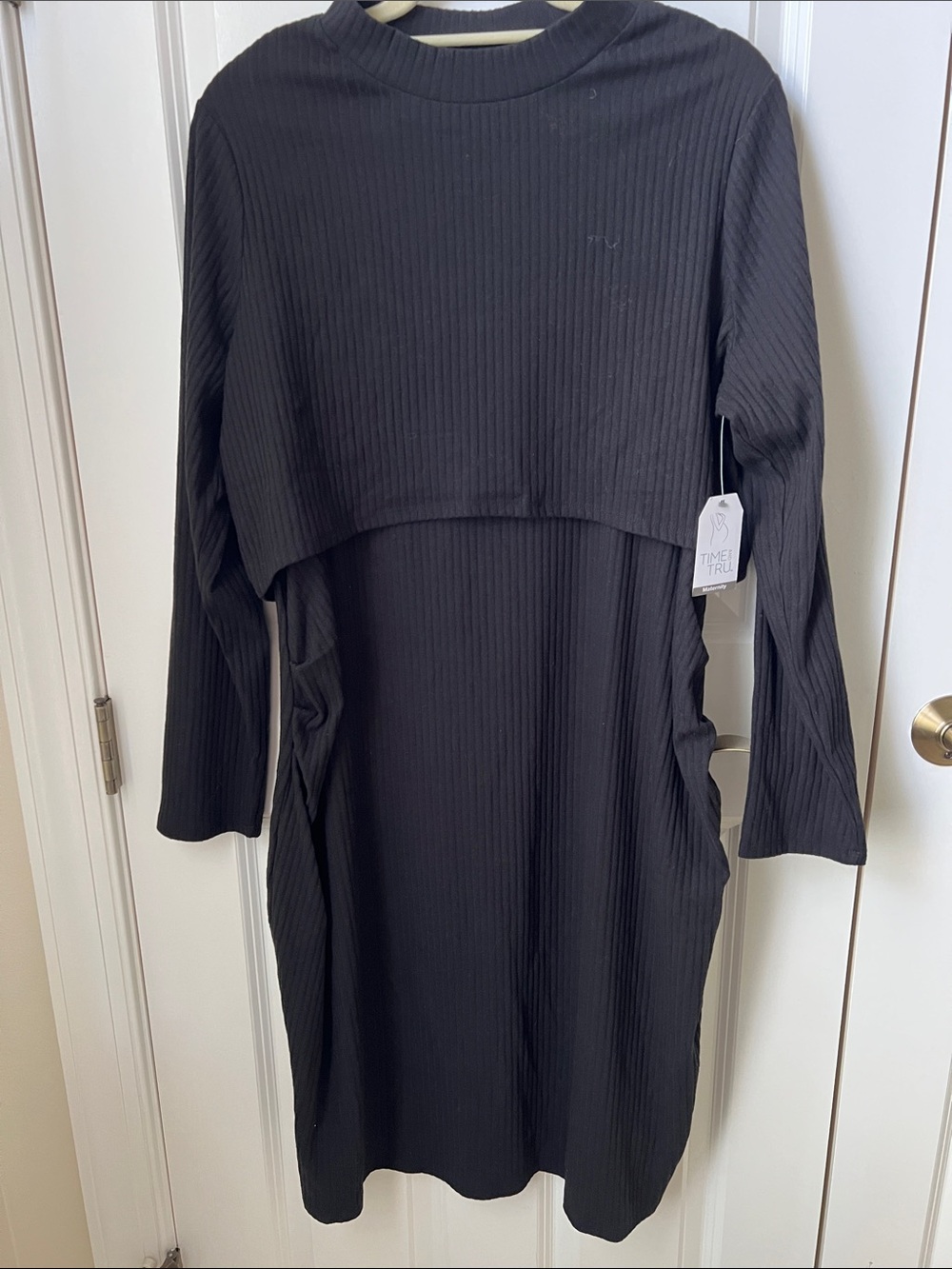 Maternity Black Ribbed Long Sleeve 2 Piece Dress New With Tags XL 16/18